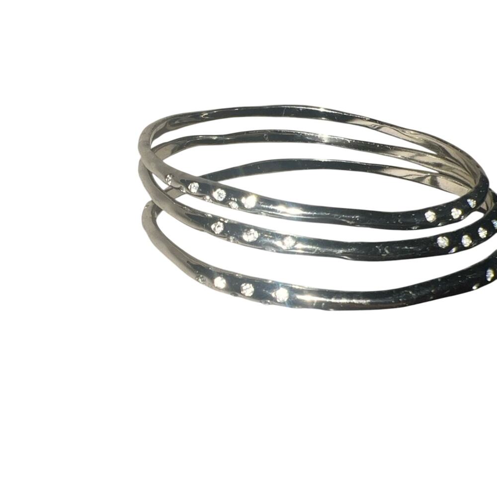 3 Stella & Dot Rhea Bangles Bracelet Silvertone Stacking Crystal Retro Boho 80s